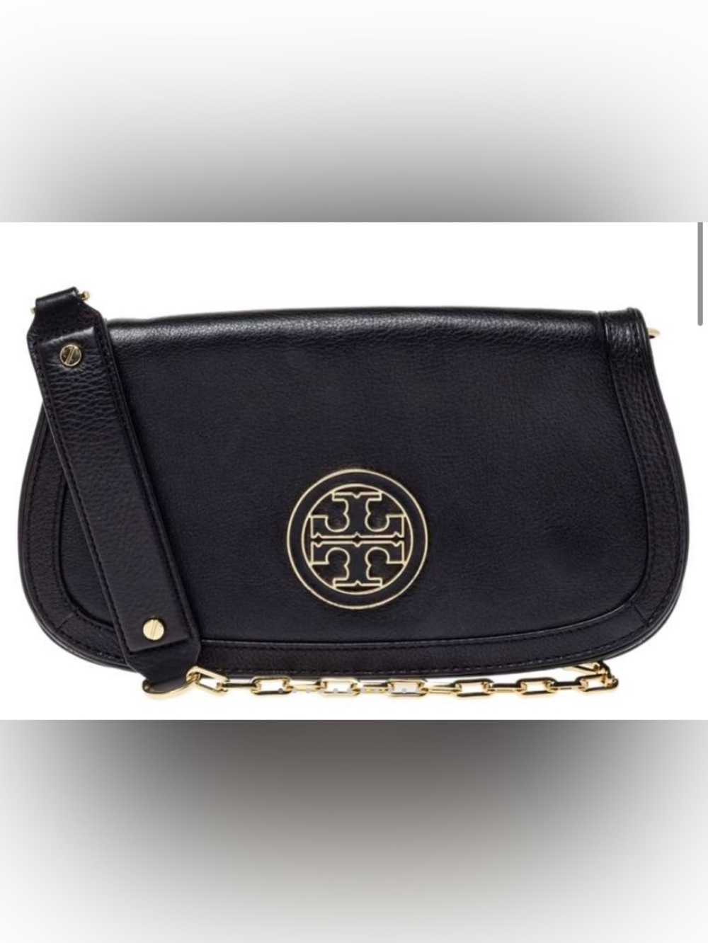 Tory Burch Black Pebbled Leather Shoulder Bag with Gold Chain